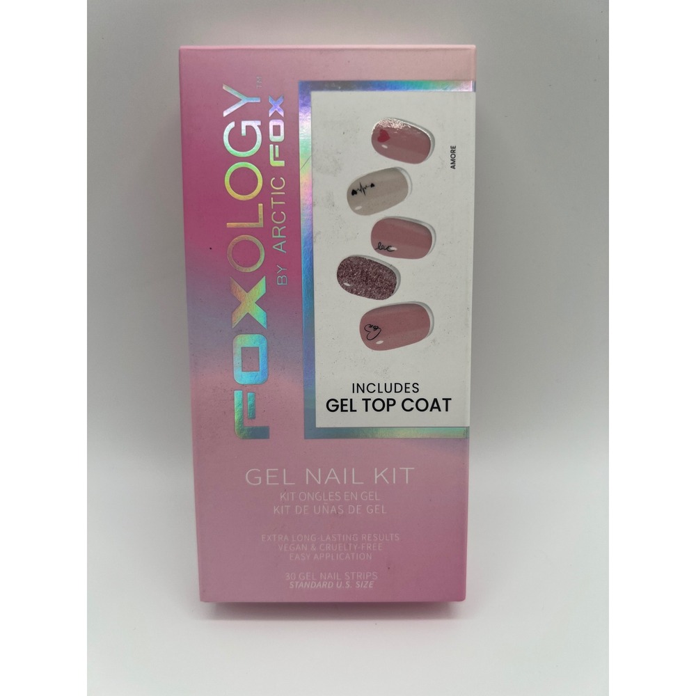 Foxology by Arctic Fox Amore Gel Nail Kit 30 Strips Pink Heart Glitter Vegan NEW